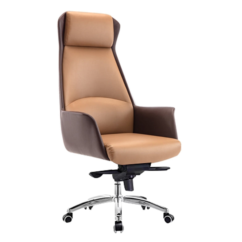 Faux Leather Arm Desk Chair Modern Swivel Working Chair with Wheels Light Brown Clearhalo 'furn' 'furn_office_chair' 'Furniture' 'furniture_office_chair' 'Office Chairs' 'Office Furniture' 'office_chair' 5009919