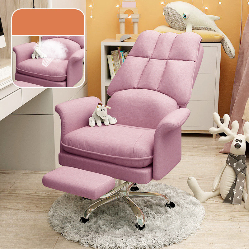 Chrome Steel Frame Modern Task Chair with Padded Arms High Back Computer Desk Chair Light Pink With Footrest Sponge Clearhalo 'furn' 'furn_office_chair' 'Furniture' 'furniture_office_chair' 'Office Chairs' 'Office Furniture' 'office_chair' 5010234
