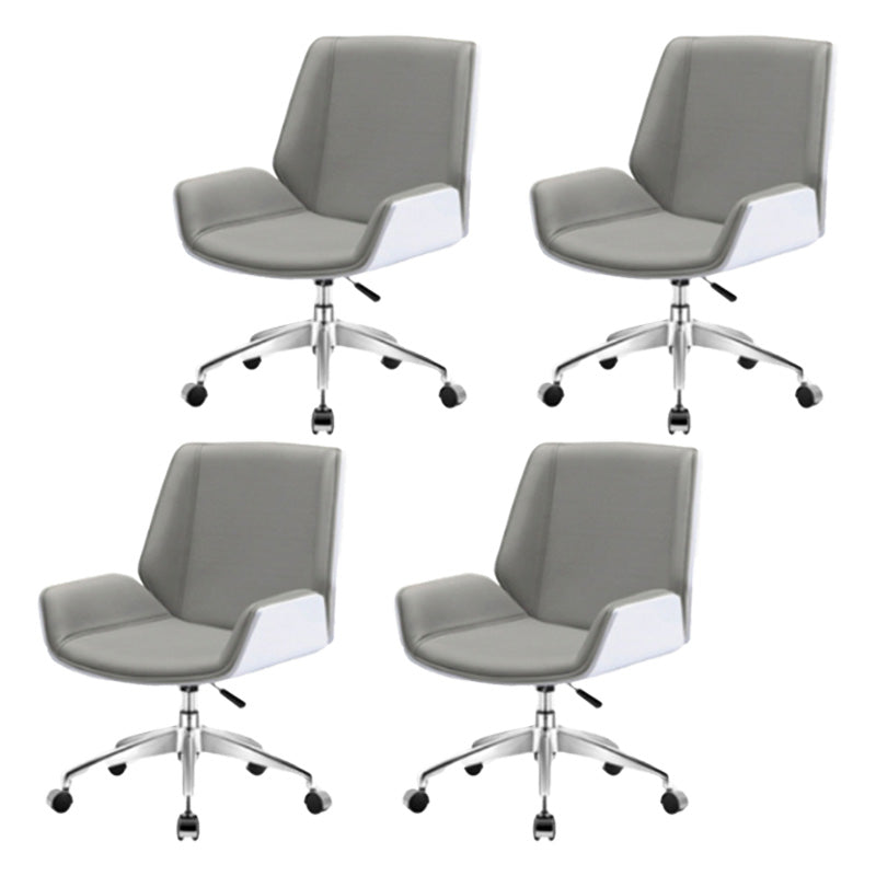 Contemporary Mid Back Task Chair with Padded Arms Upholstered Desk Chair with Metal Frame Gray-White 4 Piece Set Casters Included Clearhalo 'furn' 'furn_office_chair' 'Furniture' 'furniture_office_chair' 'Office Chairs' 'Office Furniture' 'office_chair' 5010488