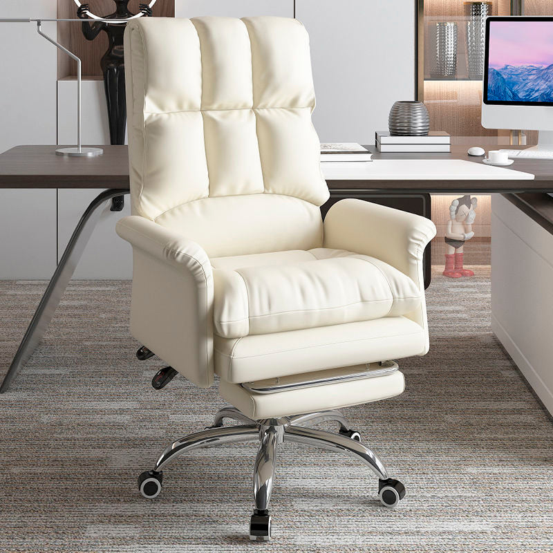 Executive Swivel Office Chair with Wheels Chrome Metal Frame Modern Ergonomic Task Chair White With Footrest Clearhalo 'furn' 'furn_office_chair' 'Furniture' 'furniture_office_chair' 'Office Chairs' 'Office Furniture' 'office_chair' 5010922