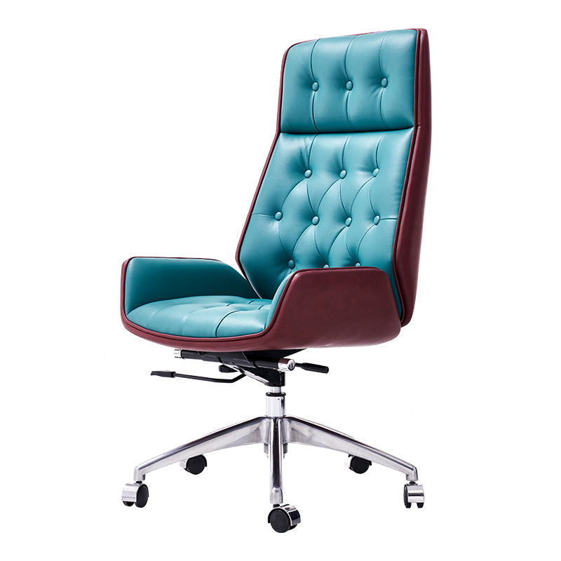 Contemporary Executive Ofiice Chair with Chrome Frame Armless Computer Desk Chair Blue Faux Leather Casters Included Clearhalo 'furn' 'furn_office_chair' 'Furniture' 'furniture_office_chair' 'Office Chairs' 'Office Furniture' 'office_chair' 5011083