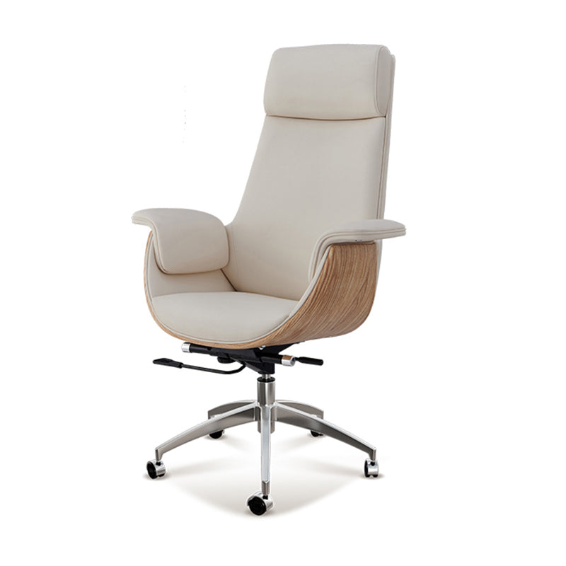Modern Leather Executive Chair Adjustable Tilt Mechanism Swivel Office Chair White High-Back (Over 22 in.) Clearhalo 'furn' 'furn_office_chair' 'Furniture' 'furniture_office_chair' 'Office Chairs' 'Office Furniture' 'office_chair' 5011559