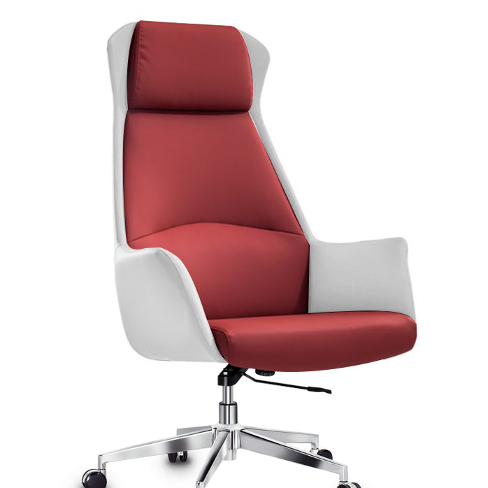 Faux Leather Executive Chair High Back Adjustable Swivel Office Chair Red Clearhalo 'furn' 'furn_office_chair' 'Furniture' 'furniture_office_chair' 'Office Chairs' 'Office Furniture' 'office_chair' 5011659
