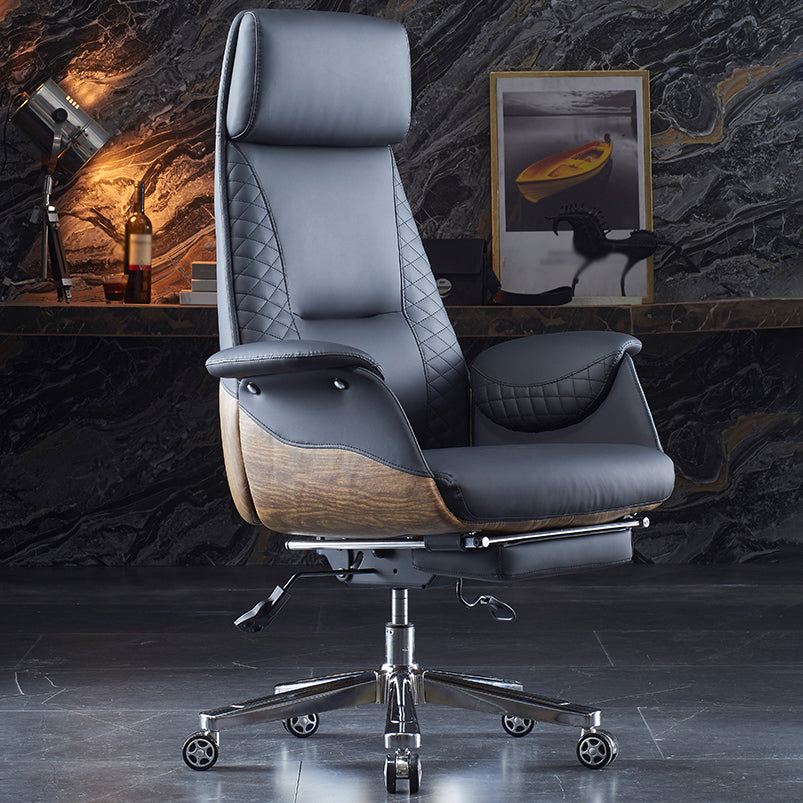Executive Swivel Task Chair with Wheels Metal Base Contemporary Office Chair Dark Blue With Footrest Clearhalo 'furn' 'furn_office_chair' 'Furniture' 'furniture_office_chair' 'Office Chairs' 'Office Furniture' 'office_chair' 5011674