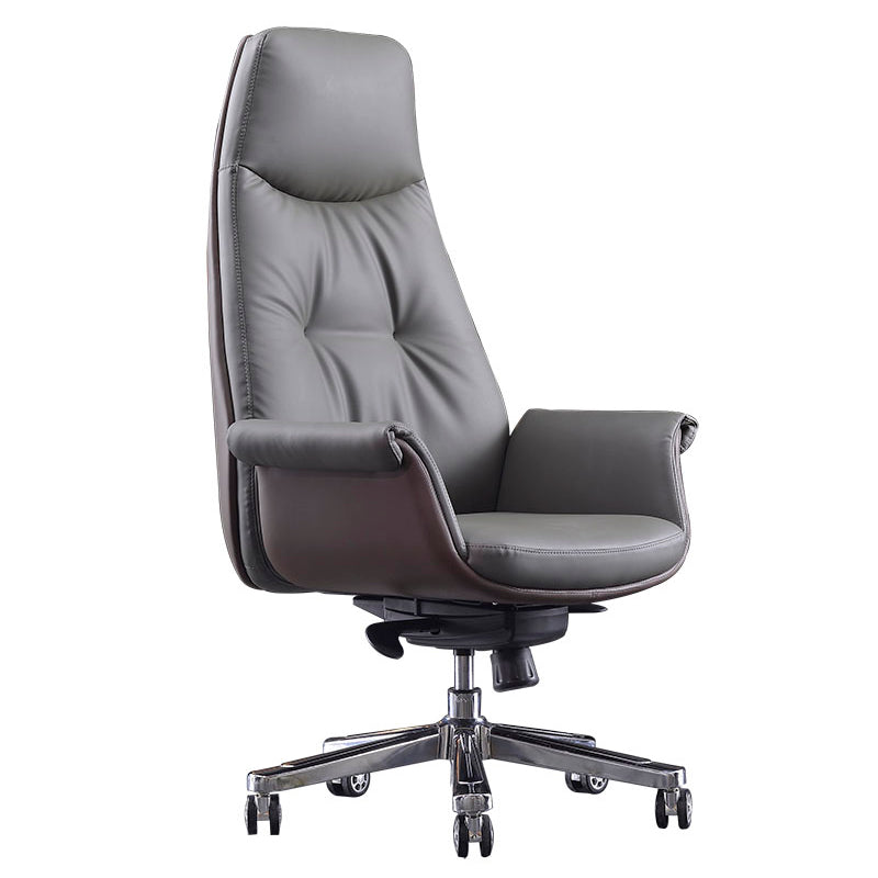 Modern Leather Executive Chair Adjustable Swivel Tilt Mechanism Office Chair Gray With Headrest Clearhalo 'furn' 'furn_office_chair' 'Furniture' 'furniture_office_chair' 'Office Chairs' 'Office Furniture' 'office_chair' 5011718