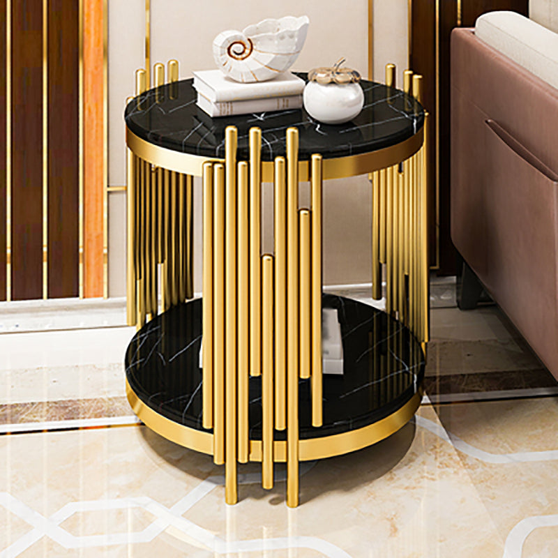 Contemporary Style Round Side End Table Metal Frame Side Table Black Frame Black Clearhalo 'Coffee & Accent Tables' 'End & Side Tables' 'end_side_table' 'end_side_tables' 'furn' 'furn_end_side_tables' 'Furniture' 'furniture_end_side_table' 'Living Room Furniture' 5012068
