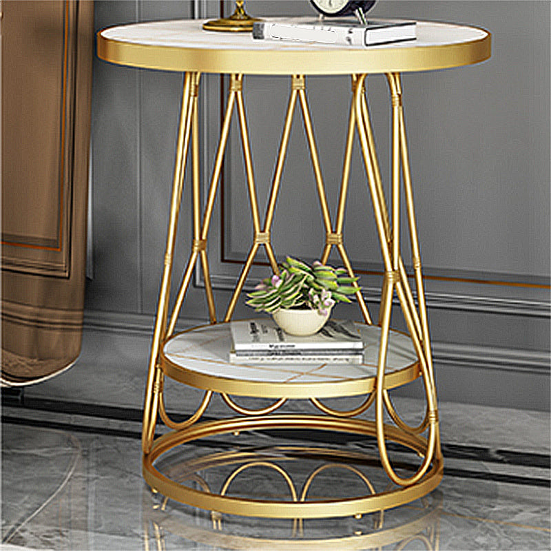 Round Faux Marble Side Table 47"L X 47"W X 62"H Iron Block Side End Snack Table Gold White Gold Shelves Included Clearhalo 'Coffee & Accent Tables' 'End & Side Tables' 'end_side_table' 'end_side_tables' 'furn' 'furn_end_side_tables' 'Furniture' 'furniture_end_side_table' 'Living Room Furniture' 5012089