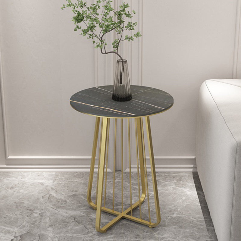 24" Tall Contemporary Round Sintered Stone Side End Table with Metal Frame Gold Black Clearhalo 'Coffee & Accent Tables' 'End & Side Tables' 'end_side_table' 'end_side_tables' 'furn' 'furn_end_side_tables' 'Furniture' 'furniture_end_side_table' 'Living Room Furniture' 5012115