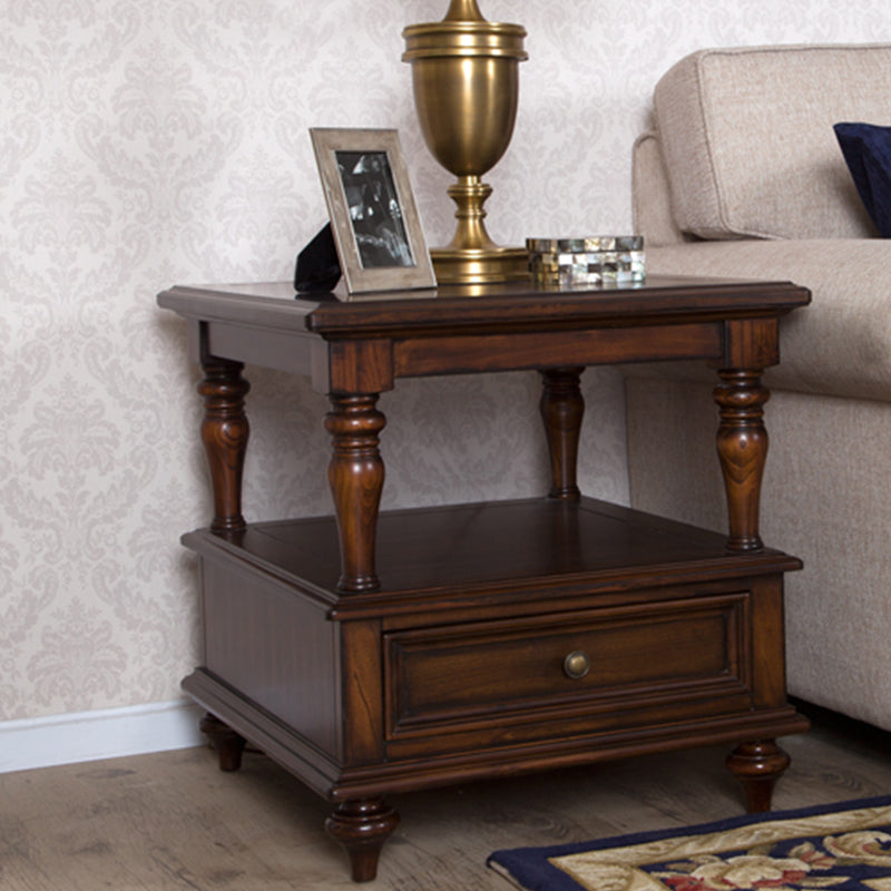 Traditional Ashwood Side End Table Lacquered Sofa End Table for Living Room 27.5"L x 24"W x 25"H Dark Brown Rectangular Clearhalo 'Coffee & Accent Tables' 'End & Side Tables' 'end_side_table' 'end_side_tables' 'furn' 'furn_end_side_tables' 'Furniture' 'furniture_end_side_table' 'Living Room Furniture' 5012274
