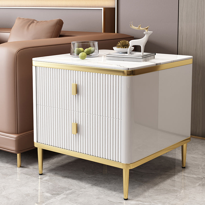 Gorgeous Wood Four-Leg Side Table with Two Drawers for Living Room 27.6"L x 27.6"W x 23.6"H White Clearhalo 'Coffee & Accent Tables' 'End & Side Tables' 'end_side_table' 'end_side_tables' 'furn' 'furn_end_side_tables' 'Furniture' 'furniture_end_side_table' 'Living Room Furniture' 5012319