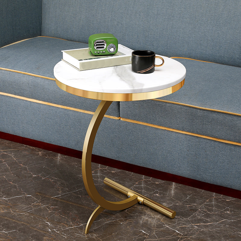 Mid-Century Round End Table,Abstract Solid Wood Gloss End Table C Side Table Gold White Clearhalo 'Coffee & Accent Tables' 'End & Side Tables' 'end_side_table' 'end_side_tables' 'furn' 'furn_end_side_tables' 'Furniture' 'furniture_end_side_table' 'Living Room Furniture' 5012384