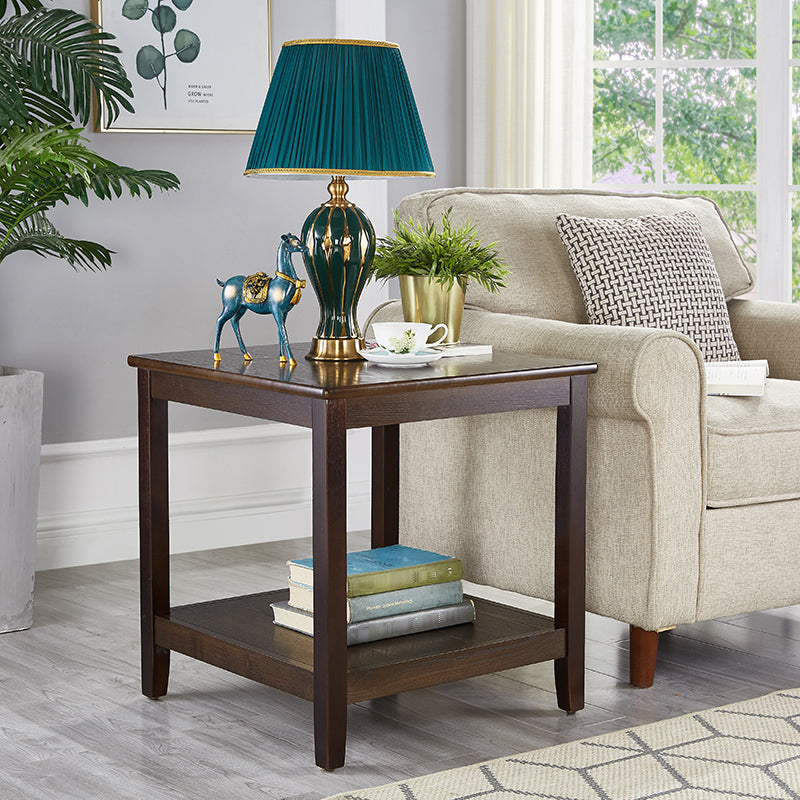 Rubberwood Double Tier End Table, Brown End Table with Storage Dark Brown Four Leg Clearhalo 'Coffee & Accent Tables' 'End & Side Tables' 'end_side_table' 'end_side_tables' 'furn' 'furn_end_side_tables' 'Furniture' 'furniture_end_side_table' 'Living Room Furniture' 5012523