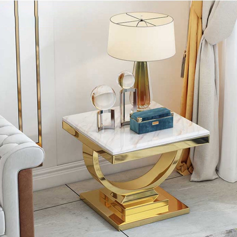 24" L X 24" W X 22" H Clam Square Side Table Metal Pedestal Side Table Gold White Clearhalo 'Coffee & Accent Tables' 'End & Side Tables' 'end_side_table' 'end_side_tables' 'furn' 'furn_end_side_tables' 'Furniture' 'furniture_end_side_table' 'Living Room Furniture' 5012584