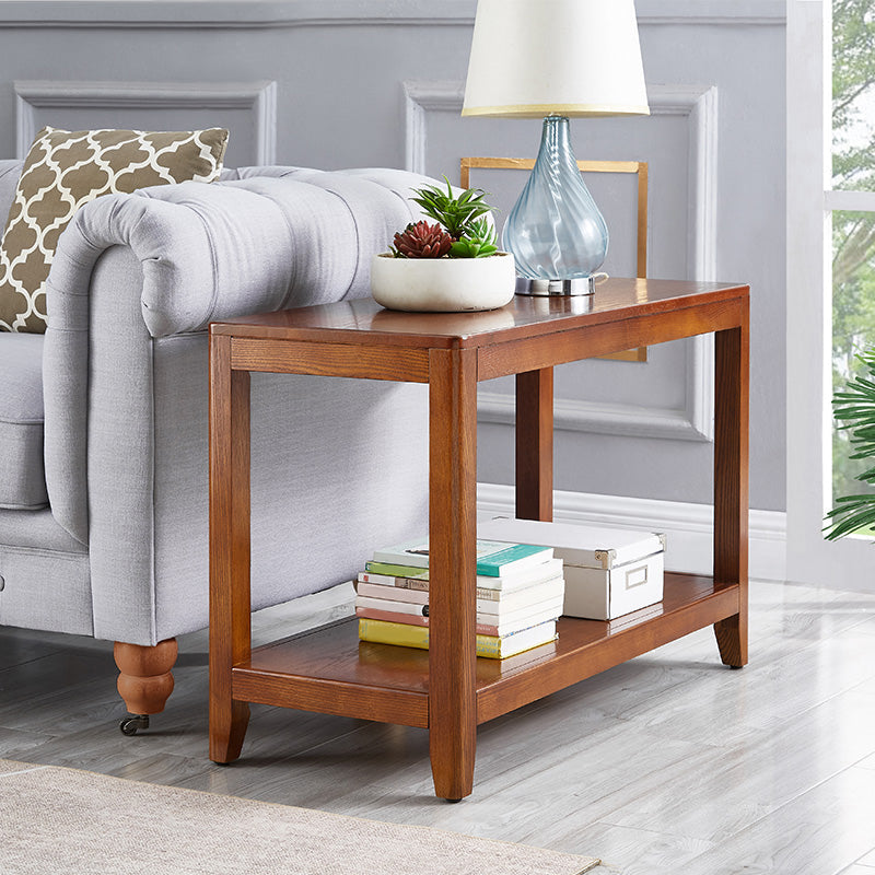 Modern Square 23.62"Tall Oak 4 Legs End Table with Shelf for Living Room Light Brown Clearhalo 'Coffee & Accent Tables' 'End & Side Tables' 'end_side_table' 'end_side_tables' 'furn' 'furn_end_side_tables' 'Furniture' 'furniture_end_side_table' 'Living Room Furniture' 5012736
