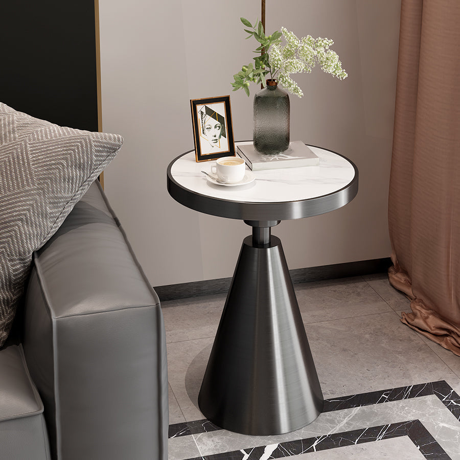 23" Tall Glam Round Marble Single Side End Table With Single Base Gray White Clearhalo 'Coffee & Accent Tables' 'End & Side Tables' 'end_side_table' 'end_side_tables' 'furn' 'furn_end_side_tables' 'Furniture' 'furniture_end_side_table' 'Living Room Furniture' 5012751
