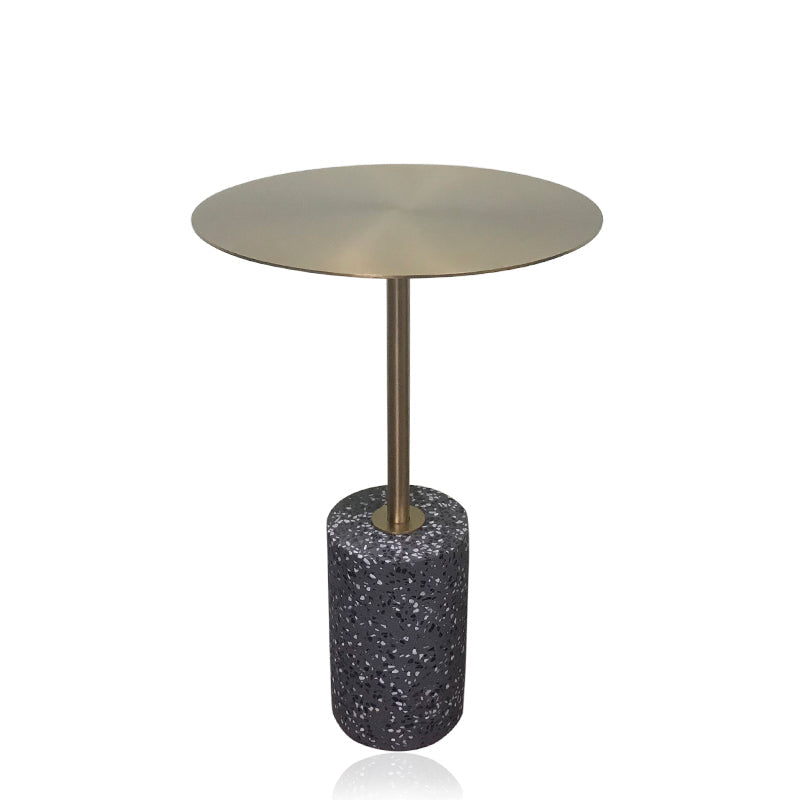 Iron and Marble End Table 11.8" Tall Mid-Century Round Drum Side Table Stone Black Gold Clearhalo 'Coffee & Accent Tables' 'End & Side Tables' 'end_side_table' 'end_side_tables' 'furn' 'furn_end_side_tables' 'Furniture' 'furniture_end_side_table' 'Living Room Furniture' 5012886