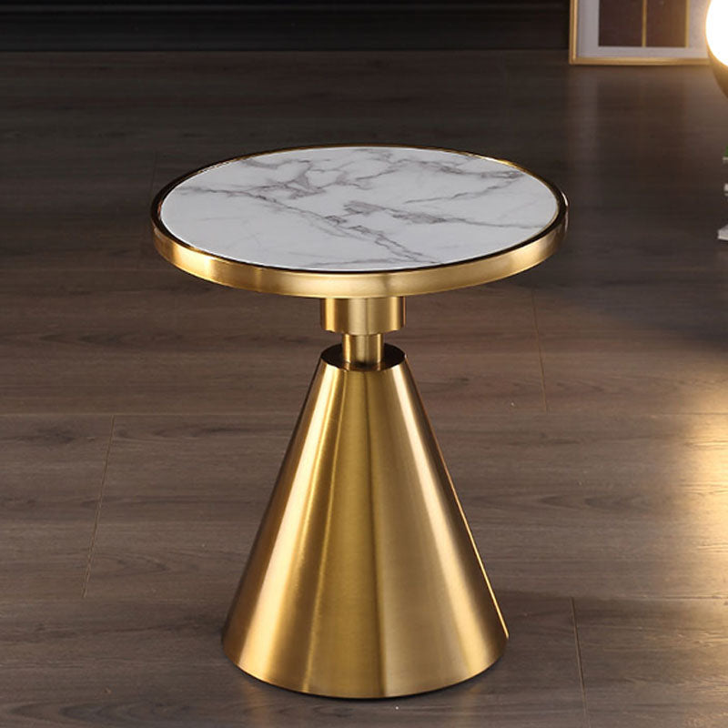 22" Tall Glam Round Marble Single Side End Table With Single Base 23.6"L x 23.6"W x 21.7"H White Gold Clearhalo 'Coffee & Accent Tables' 'End & Side Tables' 'end_side_table' 'end_side_tables' 'furn' 'furn_end_side_tables' 'Furniture' 'furniture_end_side_table' 'Living Room Furniture' 5012913