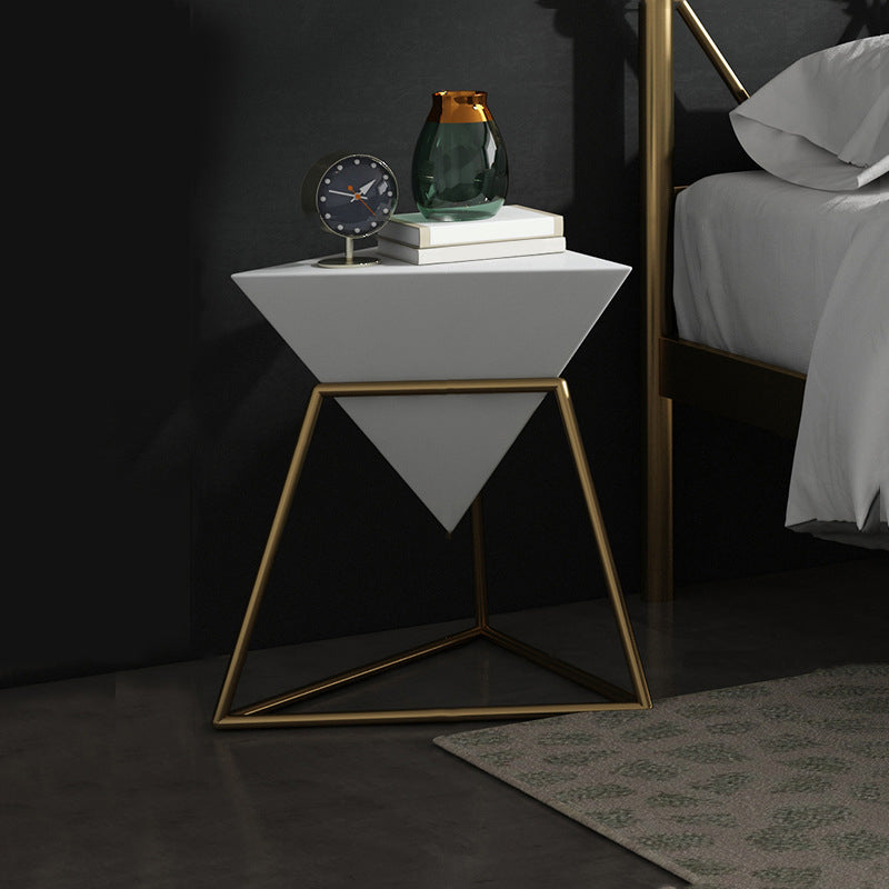 Metal Frame Triangle End Table,21.6"H Gloss Modern Side Table Gold Stone White Clearhalo 'Coffee & Accent Tables' 'End & Side Tables' 'end_side_table' 'end_side_tables' 'furn' 'furn_end_side_tables' 'Furniture' 'furniture_end_side_table' 'Living Room Furniture' 5013155