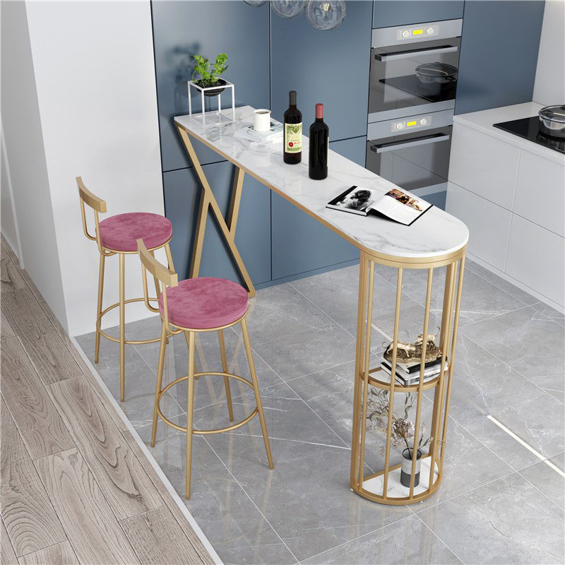 Glam Style Bar Table 42-inch Height Artificial Marble Top Bistro Table with Storage Shelf 70.9"L x 15.7"W x 41.3"H Free Form Without Chairs Clearhalo 'Bar Furniture' 'Bar Tables' 'bar_tables' 'furn' 'furn_bar_tables' 'Furniture' 'furniture_bar_tables' 'Kitchen & Dining Furniture' 5017467