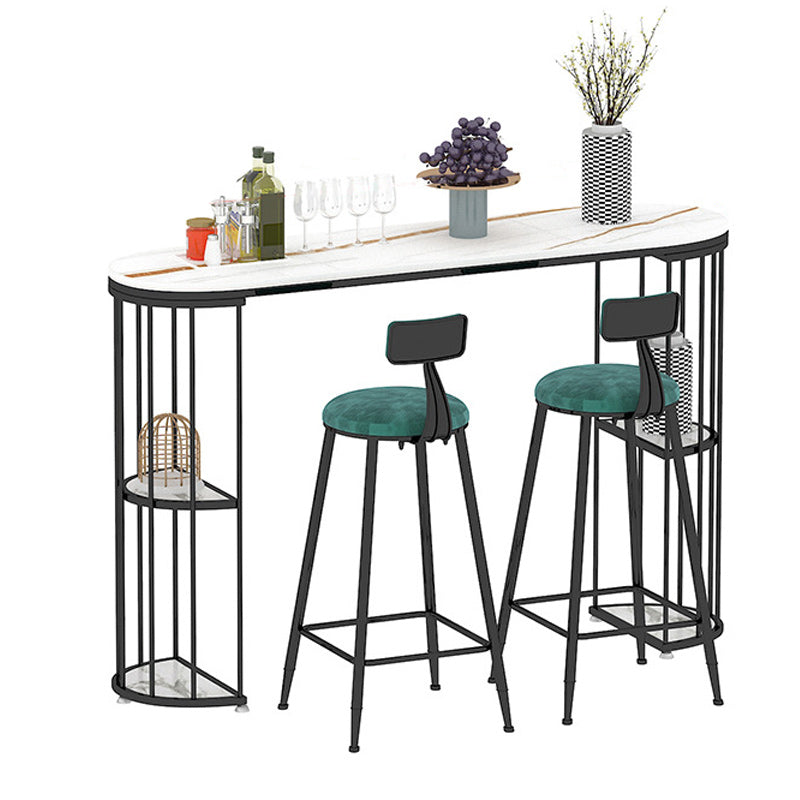 Light Luxury Oval Bar Table Stone Top Metal Pedestal Pub Table for Dining Room White-Black 70.9"L x 15.7"W x 41.3"H Clearhalo 'Bar Furniture' 'Bar Tables' 'bar_tables' 'Furniture' 'furniture_bar_tables' 'Kitchen & Dining Furniture' 5017494