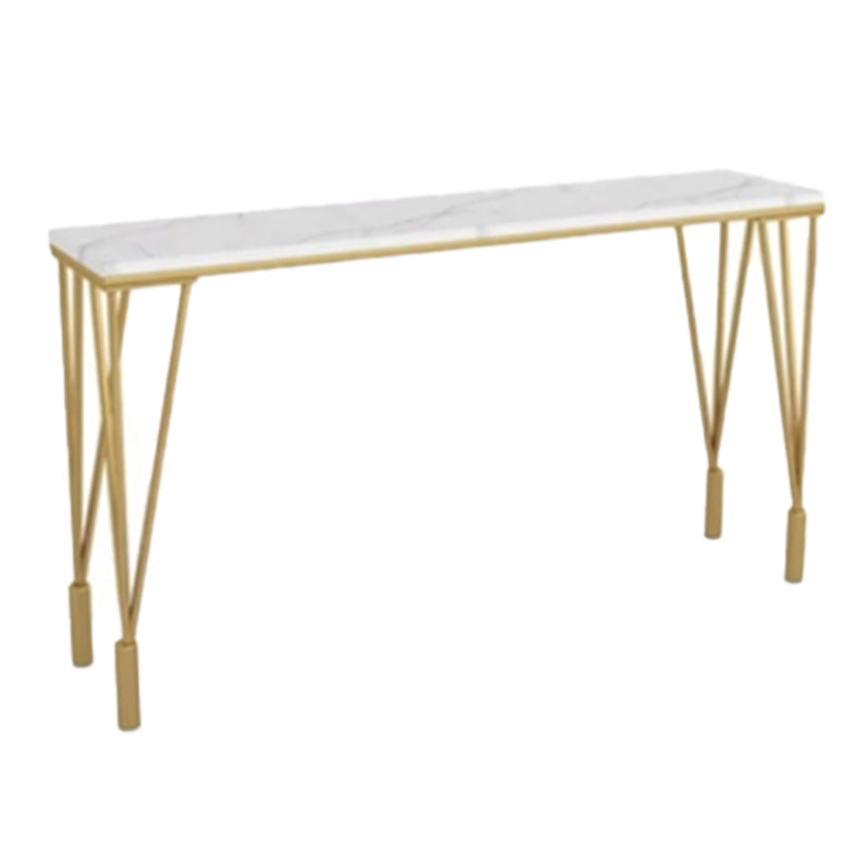 Indoor Marble Cocktail Bar Table Modern Fixed Table Gold and White Bar Height Table 78.7"L x 15.7"W x 41.3"H Without Chairs Clearhalo 'Bar Furniture' 'Bar Tables' 'bar_tables' 'furn' 'furn_bar_tables' 'Furniture' 'furniture_bar_tables' 'Kitchen & Dining Furniture' 5017511