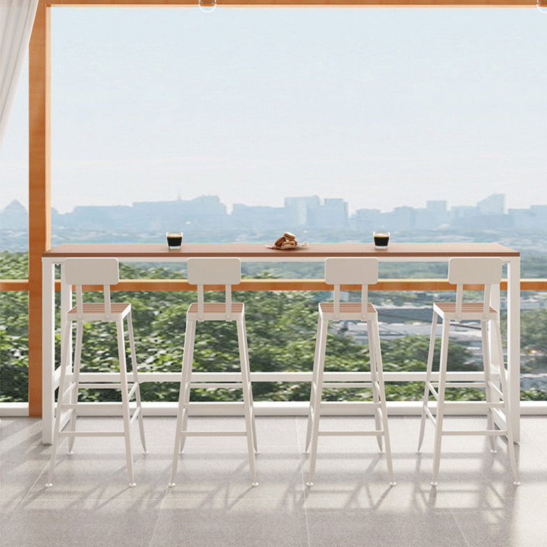 Wood Top Bar Table Industrial Bar Dining Table with Trestle Base 70.9"L x 15.7"W x 41.3"H White Without Chairs Clearhalo 'Bar Furniture' 'Bar Tables' 'bar_tables' 'furn' 'furn_bar_tables' 'Furniture' 'furniture_bar_tables' 'Kitchen & Dining Furniture' 5017603