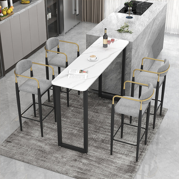 Modern Style Bar Table 42-inch Height Stone Top and Metal Pedestal Bistro Table 70.9"L x 15.7"W x 41.3"H Black Without Chairs Clearhalo 'Bar Furniture' 'Bar Tables' 'bar_tables' 'furn' 'furn_bar_tables' 'Furniture' 'furniture_bar_tables' 'Kitchen & Dining Furniture' 5017670