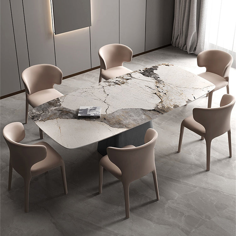 Designer Style Sintered Stone Dining Set 1/4/5/7 Pieces Dining Table with Chairs 7 Pieces: Grey Table, 6 Chairs Clearhalo 'Dining Room Sets' 'Dining Tables & Seating' 'dining_room_set' 'furn' 'furn_dining_room_set' 'Furniture' 'furniture_dining_room_set' 'Kitchen & Dining Furniture' 5018699