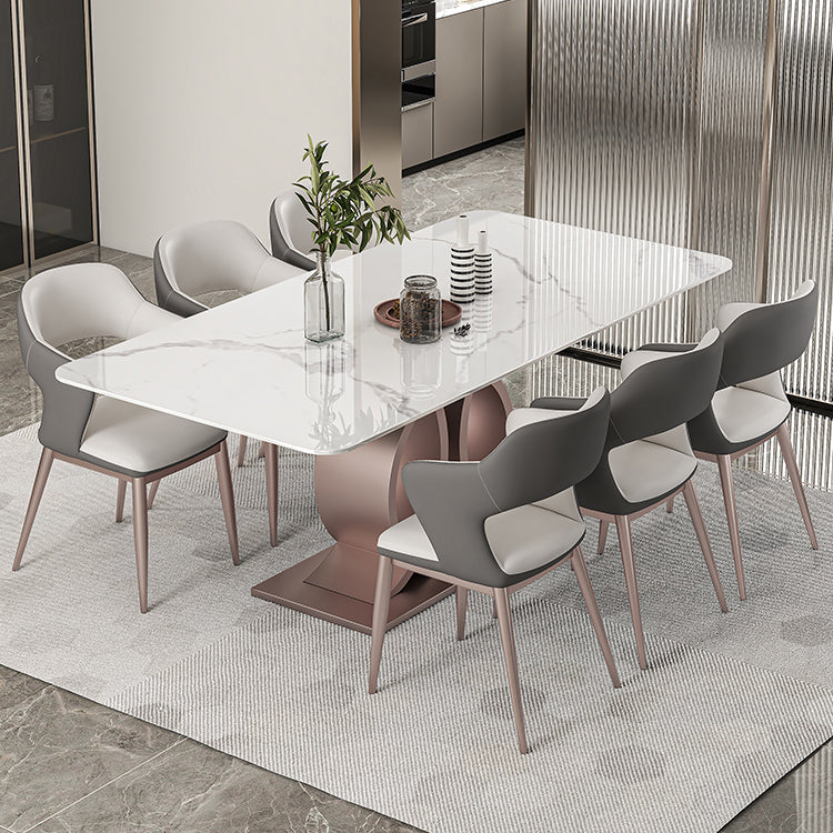Nordic Glam Rectangle Sintered Stone Dining Table Set 1/4/5/6/7 Pieces Set 7 Pieces: Table, 6 Chairs Clearhalo 'Dining Room Sets' 'Dining Tables & Seating' 'dining_room_set' 'furn' 'furn_dining_room_set' 'Furniture' 'furniture_dining_room_set' 'Kitchen & Dining Furniture' 5018748