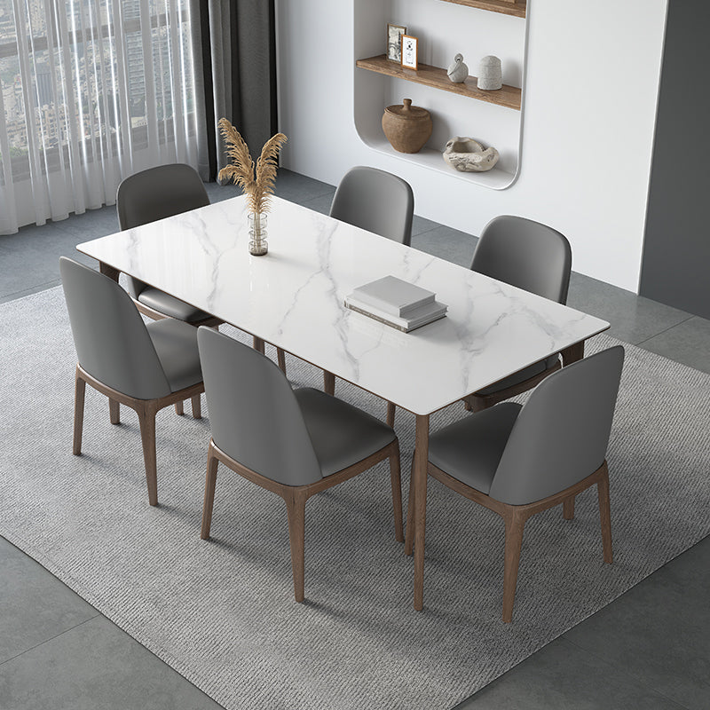 Modern Ash Wood Dinette Set 1/3/4/5/7 Pieces Rectangle Sintered Stone Top Dining Table Set 7 Pieces: Table, 6 Chairs Clearhalo 'Dining Room Sets' 'Dining Tables & Seating' 'dining_room_set' 'furn' 'furn_dining_room_set' 'Furniture' 'furniture_dining_room_set' 'Kitchen & Dining Furniture' 5018967