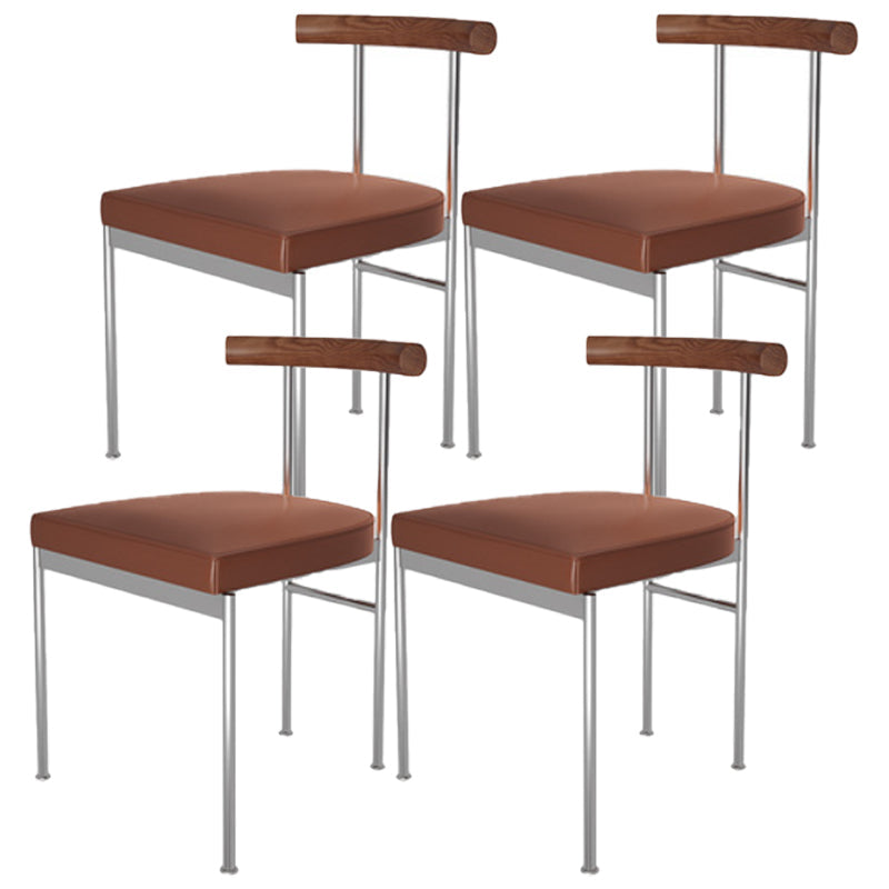 Glam Style Faux Leather Dining Chair Open Back Dining Side Chair for Home Silver Brown 4 Piece Set Clearhalo 'Dining Chairs' 'Dining Tables & Seating' 'dining_chair' 'furn' 'furn_dining_chair' 'Furniture' 'furniture_dining_chair' 'Kitchen & Dining Furniture' 5019746