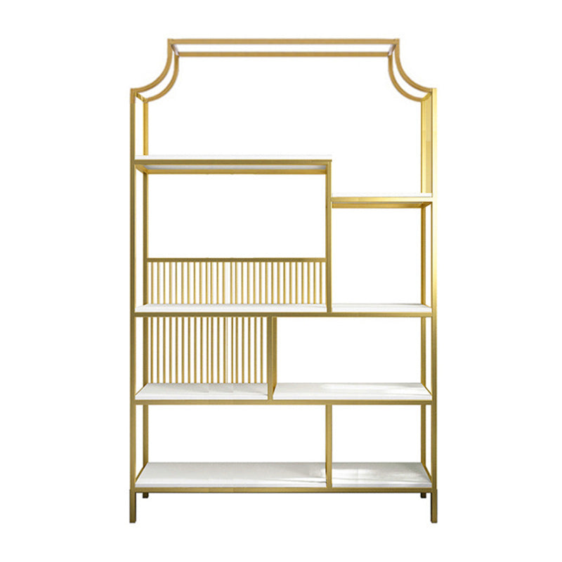 Gold Iron Frame Geometric Bookshelf Vertical Open Bookcase with Manufactured Wood Shelf 47.2"L x 11.8"W x 76.8"H Clearhalo 'Bookcases' 'furn' 'furn_bookcases' 'Furniture' 'furniture_bookcases' 'Office Furniture' 5021771