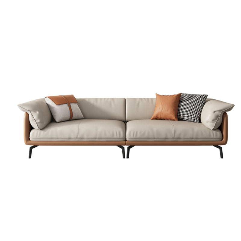 Grey Modern Loose Back Sofa & Chaise 23.68" H Pillow Top Armed Sofa, Genuine Leather 140"L x 37"W x 33"H Clearhalo 'furn' 'furn_sectionals' 'Furniture' 'furniture_sectionals' 'Living Room Furniture' 'Sectionals' 5022567