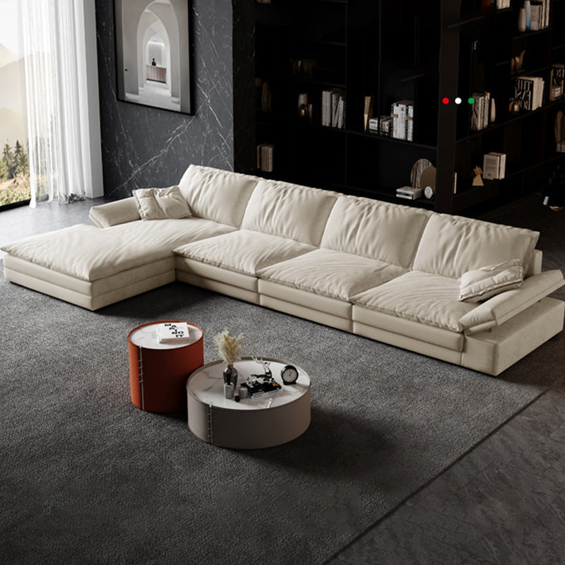 Faux Leather Loose Back Sofa White 31.5" H Pillow Top Arm Sofa& Chaise 157.5"L x 71"W x 31.5"H Down Clearhalo 'furn' 'furn_sectionals' 'Furniture' 'furniture_sectionals' 'Living Room Furniture' 'Sectionals' 5022618