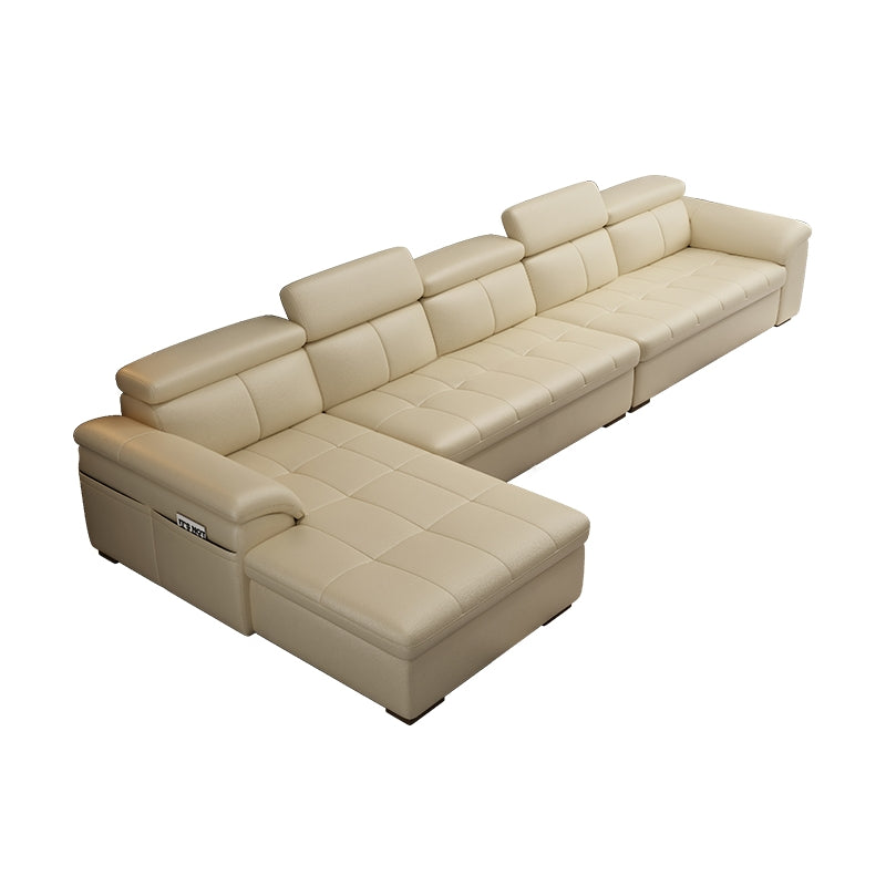 Genuine Leather Sectional Sofa 35.43"High Cushion Back Sofa with Storage,Beige 163"L x 67"W x 35"H Without Ottoman Clearhalo 'furn' 'furn_sectionals' 'Furniture' 'furniture_sectionals' 'Living Room Furniture' 'Sectionals' 5022701