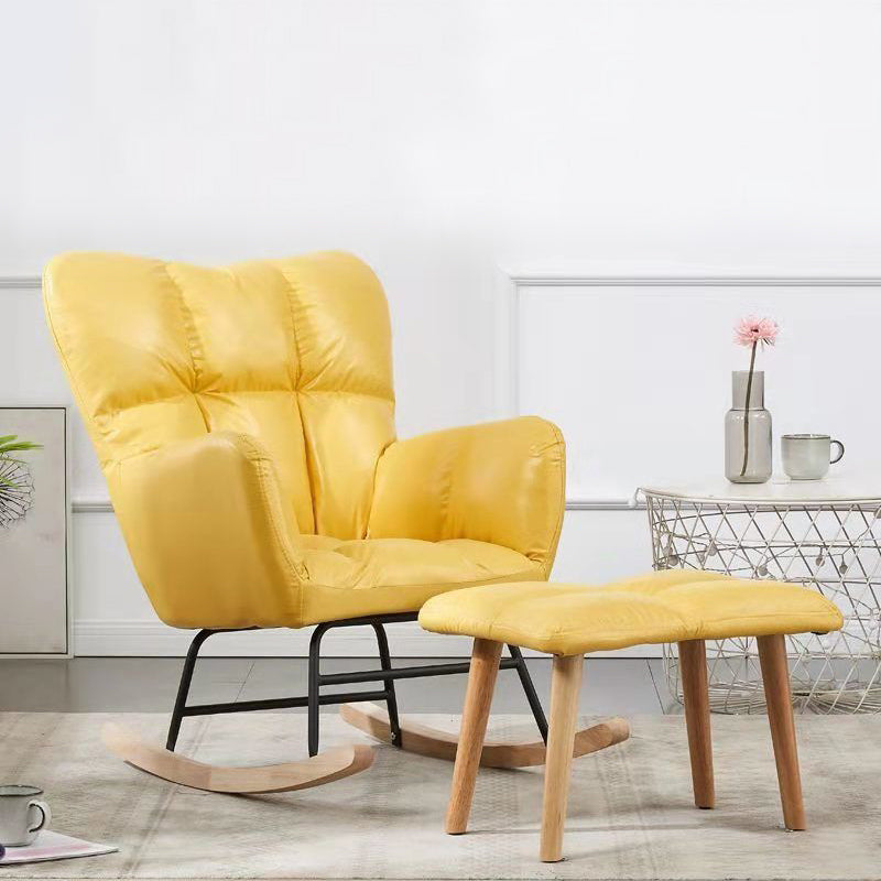 Arms Included Chair 26.7" L X29.5"W X34.6"H Chair for Living Room Light Yellow Faux Leather Clearhalo 'Accent Chairs' 'accent_chairs' 'Chairs & Seating' 'furn' 'furn_accent_chairs' 'Furniture' 'furniture_accent_chairs' 'Living Room Furniture' 5022883