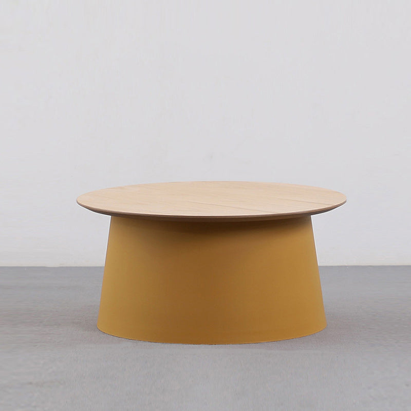 Pedestal Base Design Cocktail Table RoundSolid Wood/acrylic Top Coffee Table 27.5"L x 27.5"W x 16.5"H Wood Yellow Clearhalo 'Coffee & Accent Tables' 'Coffee Tables' 'coffee_tables' 'furn' 'furn_coffee_tables' 'Furniture' 'furniture_coffee_tables' 'Living Room Furniture' 5022926