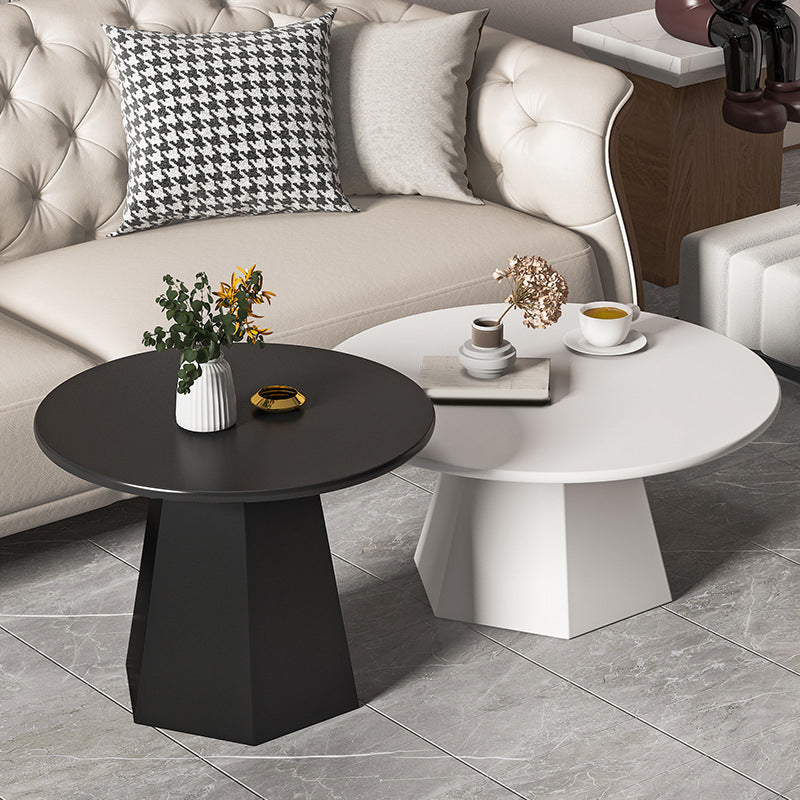 Pedestal Base Designed Cocktail Table White/black Metal Circular Coffee Table 28"L x 28"W x 17"H + 20"L x 20"W x 20"H White-Black Clearhalo 'Coffee & Accent Tables' 'Coffee Tables' 'coffee_tables' 'furn' 'furn_coffee_tables' 'Furniture' 'furniture_coffee_tables' 'Living Room Furniture' 5023078