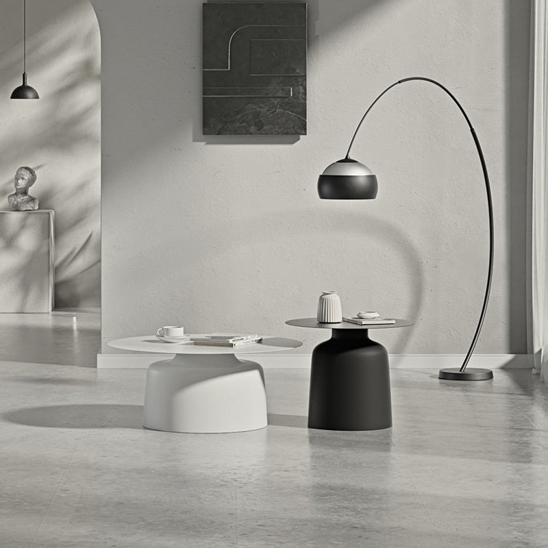 Pedestal Design Cocktail Table White/black Iron Round Coffee Table 31.5"L x 31.5"W x 16"H + 22"L x 22"W x 18.5"H White-Black Clearhalo 'Coffee & Accent Tables' 'Coffee Tables' 'coffee_tables' 'furn' 'furn_coffee_tables' 'Furniture' 'furniture_coffee_tables' 'Living Room Furniture' 5023093