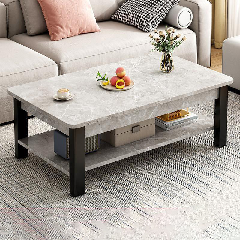 4 Legs Rectangular Coffee Table Made of Solid Wood in Wood/white/brown/gray Cocktail Table Grey 16.5"H x 47"L x 24"W Clearhalo 'Coffee & Accent Tables' 'Coffee Tables' 'coffee_tables' 'Furniture' 'furniture_coffee_tables' 'Living Room Furniture' 5023129