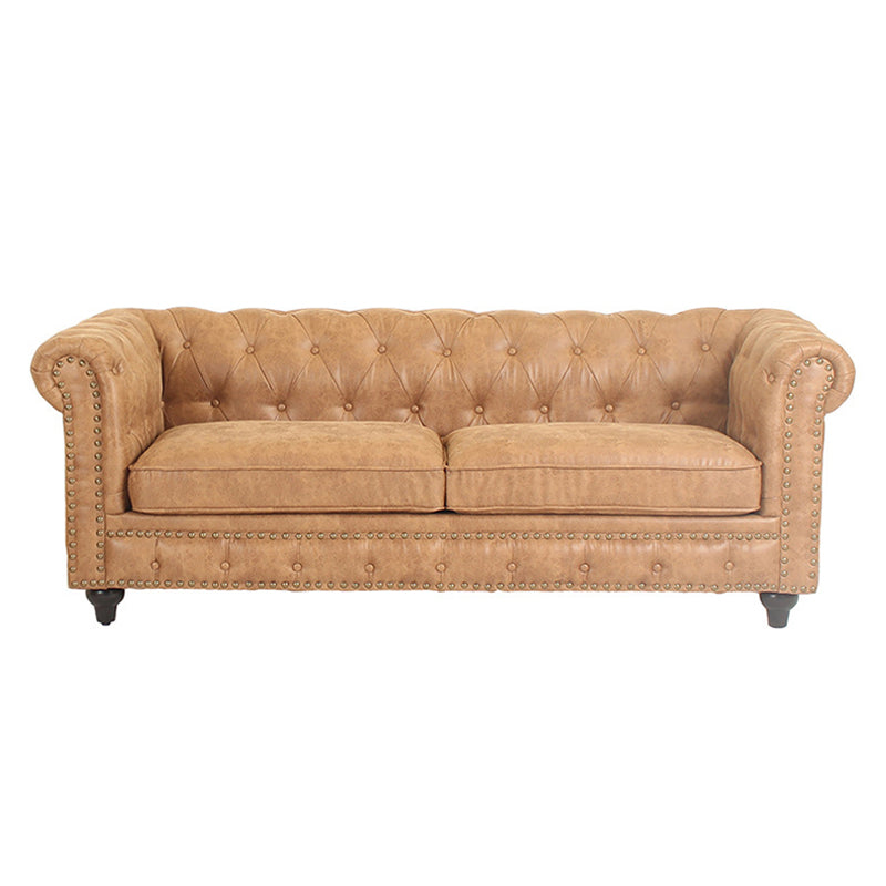 28.3" Mid Century Modern Faux Leather Rolled Arm Chesterfield Back Sofa with Nailhead 79.5"L x 31.5"W x 28"H Light Camel Clearhalo 'furn' 'furn_sofas' 'Furniture' 'furniture_sofas' 'Living Room Furniture' 'Sofa' 'sofas' 5027828