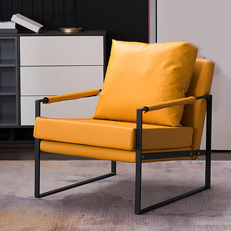 Square Arms 27" Wide Sled Based Faux Leather Arm Chair with Pillow Back Yellow Clearhalo 'Accent Chairs' 'accent_chairs' 'Chairs & Seating' 'furn' 'furn_accent_chairs' 'Furniture' 'furniture_accent_chairs' 'Living Room Furniture' 5028039