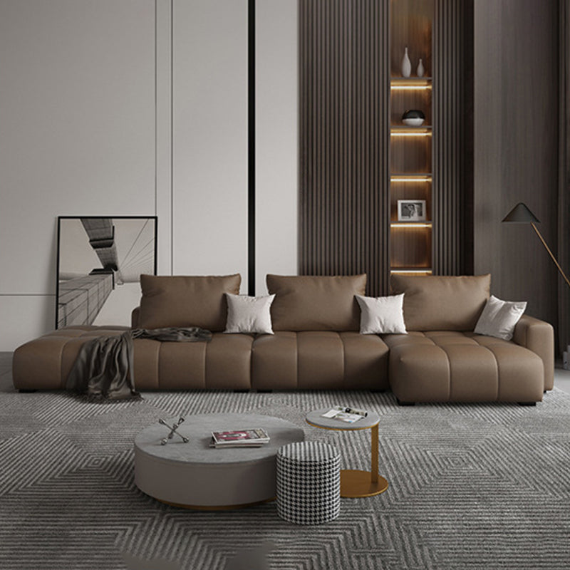 Dark Brown Cushion Back Contemporary Storage Faux Leather Sofa 153.5"L x 52"W x 37"H Clearhalo 'furn' 'furn_sectionals' 'Furniture' 'furniture_sectionals' 'Living Room Furniture' 'Sectionals' 5028101