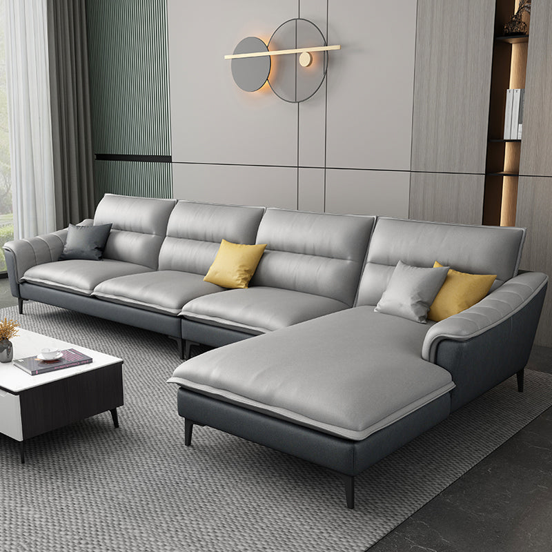 Faux Leather High Back Pillow Top Arm Sectional with Waterproof and Stain-Resistant Dark Grey Light Grey Clearhalo 'furn' 'furn_sectionals' 'Furniture' 'furniture_sectionals' 'Living Room Furniture' 'Sectionals' 5028171