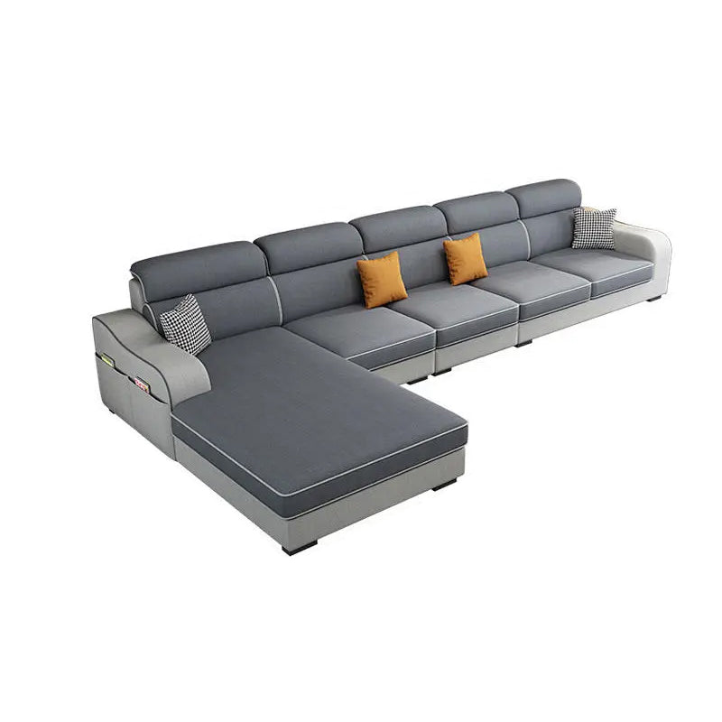 L-Shape Modular Reversible Faux Leather/Linen Furniture Sectionals 132"L x 63"W x 31.5"H Clearhalo 'furn' 'furn_sectionals' 'Furniture' 'furniture_sectionals' 'Living Room Furniture' 'Sectionals' 5028197