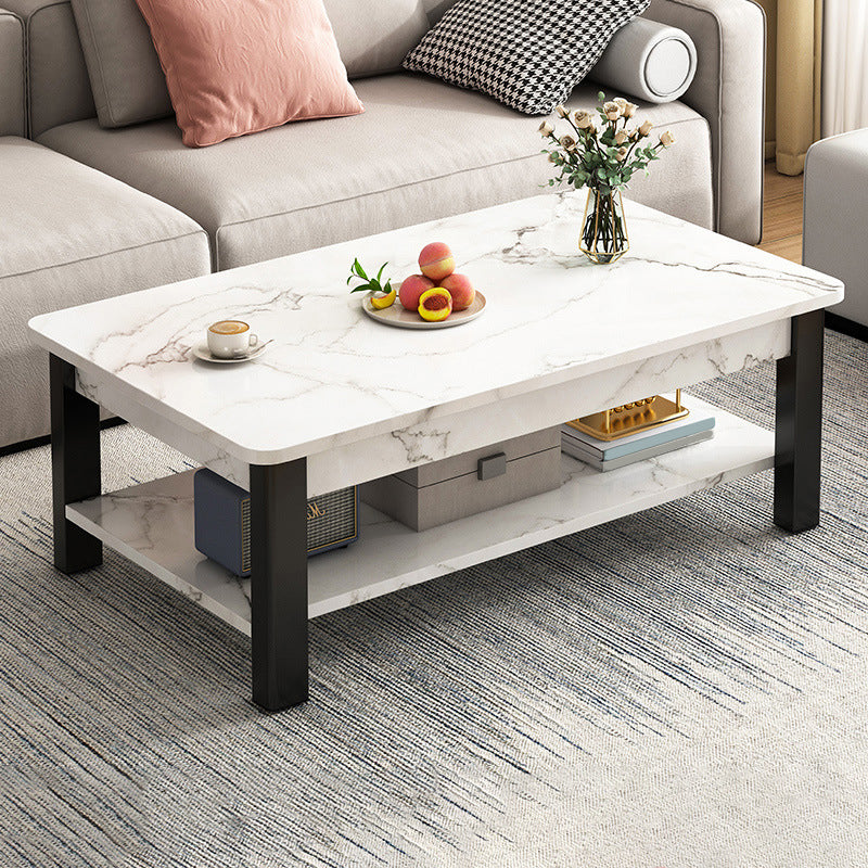 Modern Metal 4 Legs Cocktail Table Marble Rectangle Coffee Table 39"L x 28"W x 18"H Black White Clearhalo 'Coffee & Accent Tables' 'Coffee Tables' 'coffee_tables' 'furn' 'furn_coffee_tables' 'Furniture' 'furniture_coffee_tables' 'Living Room Furniture' 5028334