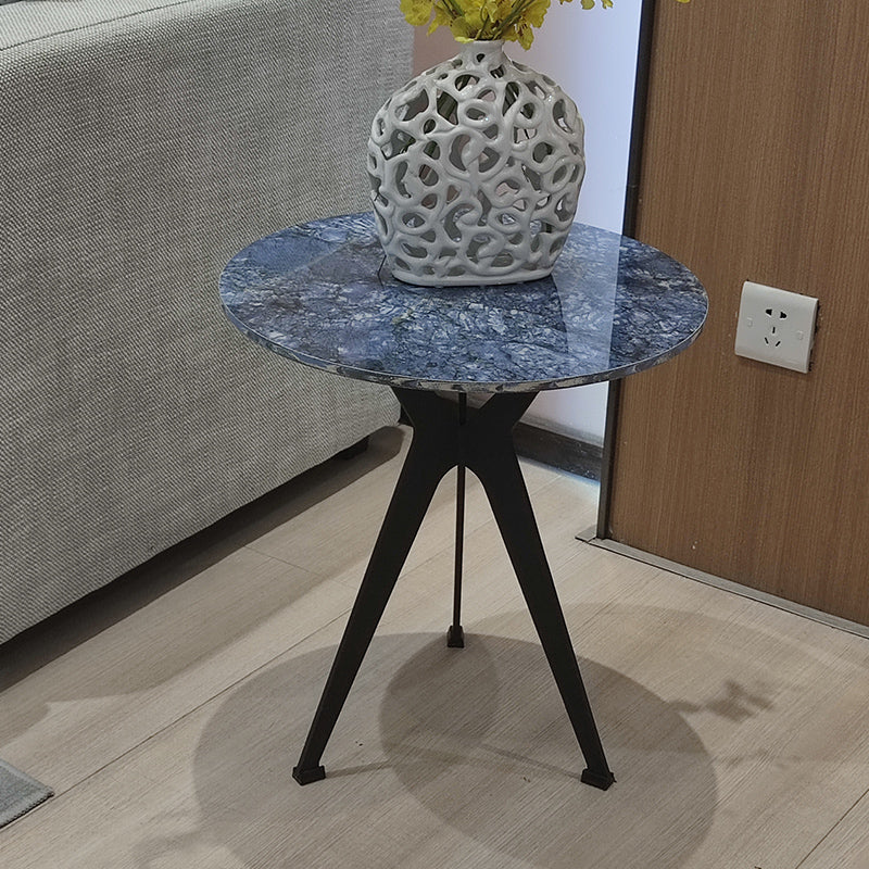 20" Tall Modern Marble Table Top End Table With Three Metal Legs Blue Clearhalo 'Coffee & Accent Tables' 'End & Side Tables' 'end_side_table' 'end_side_tables' 'furn' 'furn_end_side_tables' 'Furniture' 'furniture_end_side_table' 'Living Room Furniture' 5028426