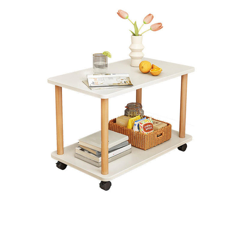 Rectangular 4 Legs Side Table Natural/White One-Shelf End Table with Wheels Clearhalo 'Coffee & Accent Tables' 'End & Side Tables' 'end_side_table' 'Furniture' 'furniture_end_side_table' 'Living Room Furniture' 5028502