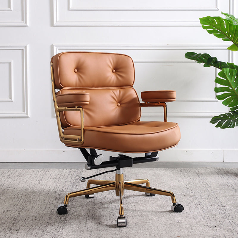 Fixed Arms Managers Chair Lumbar Support Middle Ergonomic Back Executive Chair Caramel Leather Clearhalo 'Furniture' 'furniture_office_chair' 'Office Chairs' 'Office Furniture' 'office_chair' 5030158