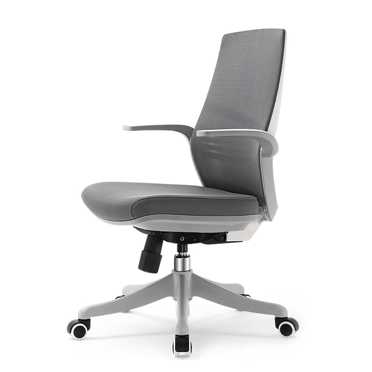 Lumbar Support Desk Chair Flip-Up Armrest Height-adjustable Office Chair Grey Clearhalo 'furn' 'furn_office_chair' 'Furniture' 'furniture_office_chair' 'Office Chairs' 'Office Furniture' 'office_chair' 5030190
